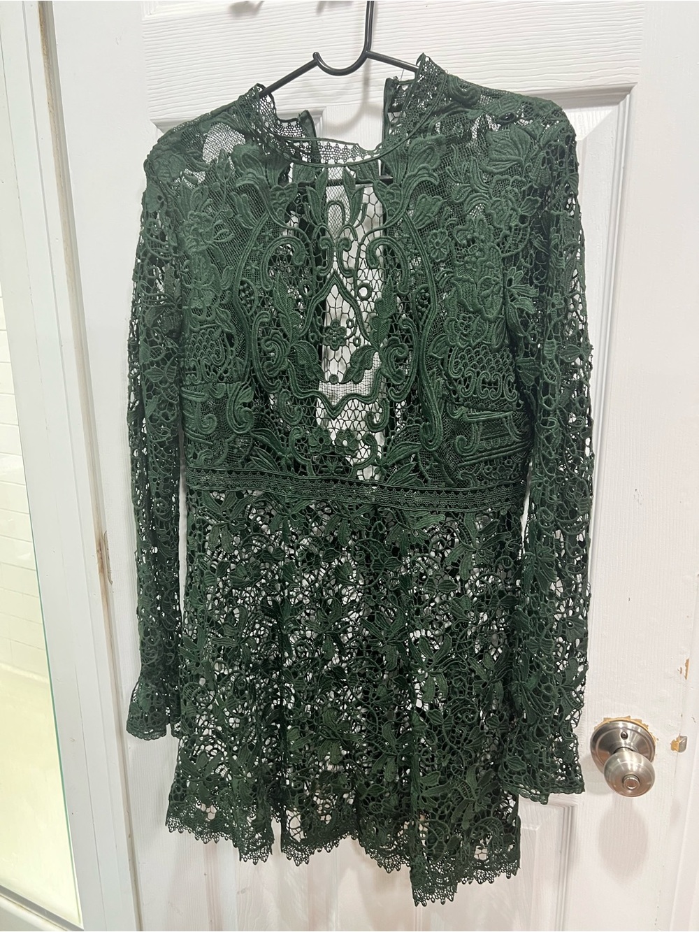 Zara Dark Green Lace Long-Sleeve Dress